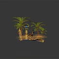 Cartoon Egyptian Scene With Anubis Figure Palm Trees Sandy Landscape And Golden Pyramid